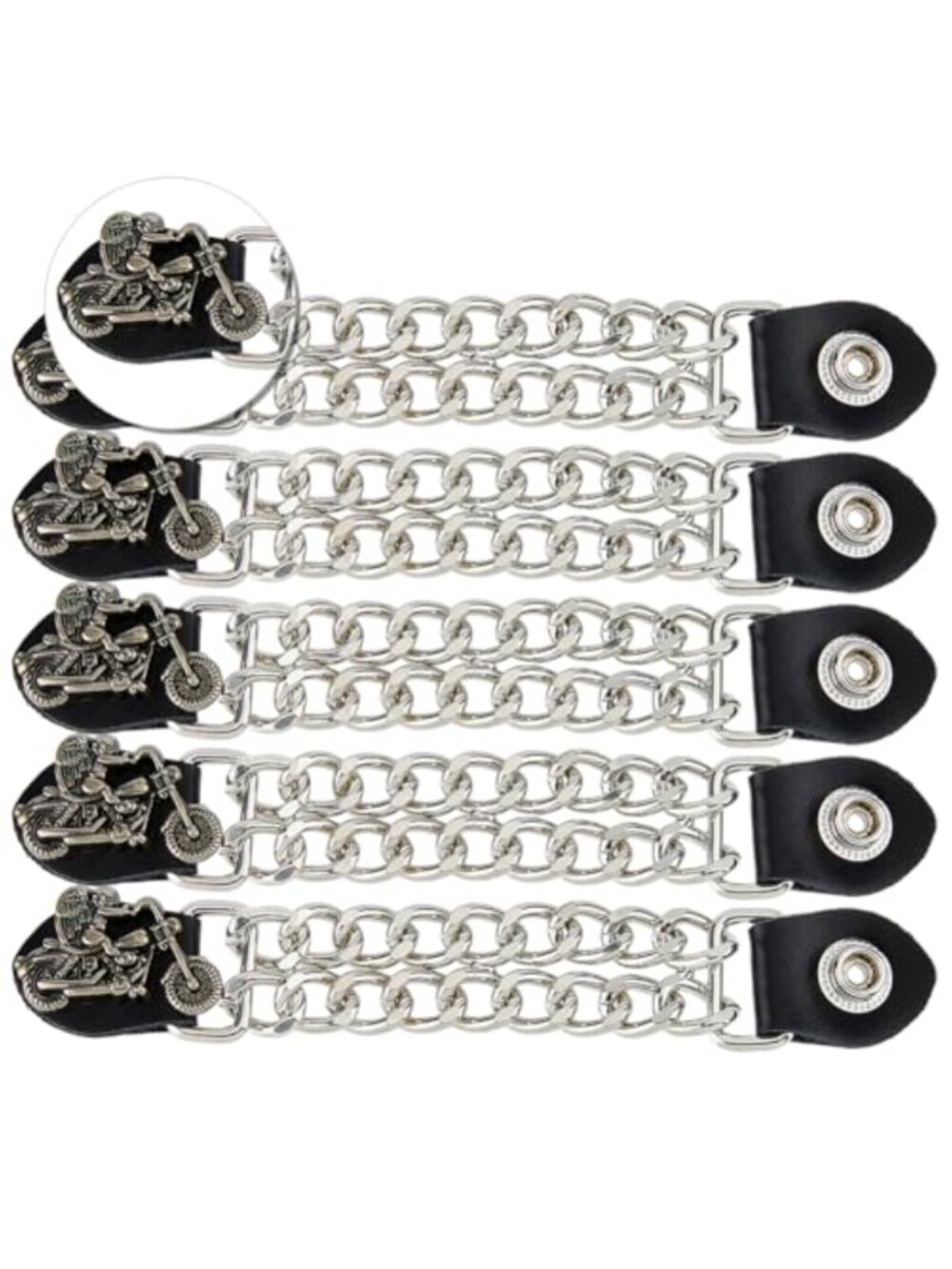 5Pc Black Punk Leather Motorcycle Vest Extender Chains Set